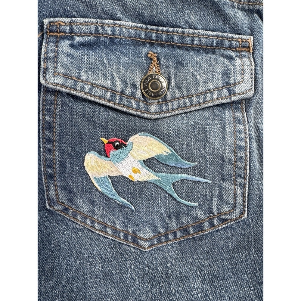 Wild Fable Denim Mini Skirt Womens 0 Distressed Sparrow Bird Embroidered Y2K - Picture 9 of 9